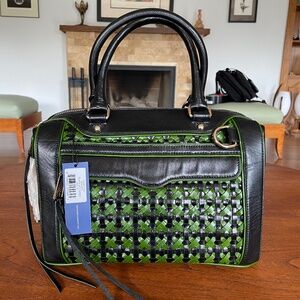 Rebecca Minkoff MAB MINI Satchel black and green leather crossbody bag